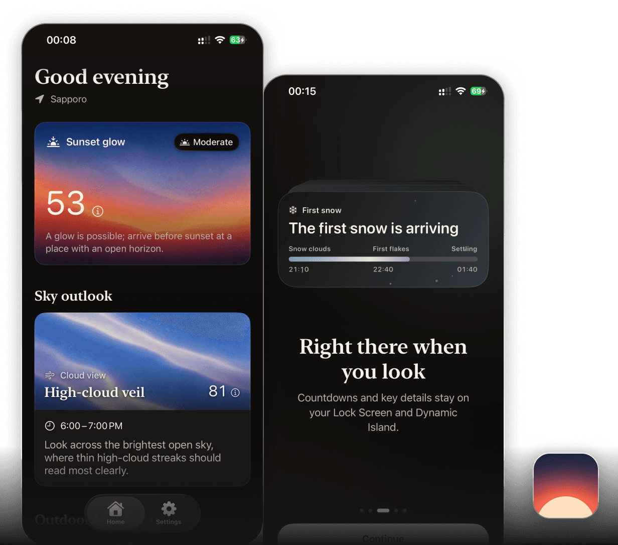SkyNote weather outlook and sunset notifications